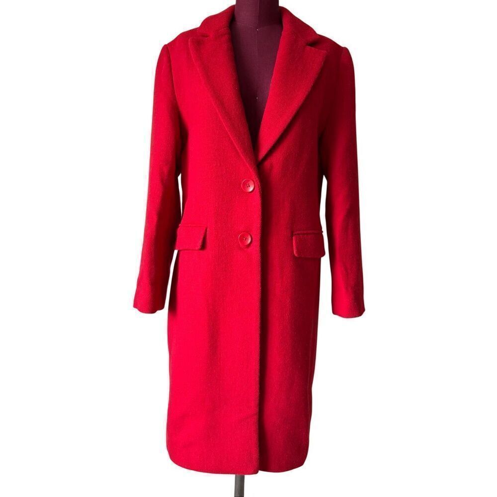 HOUSE OF HARLOW 1960 Wool Blend Long Peacoat Red Medium